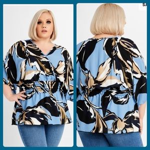 Floral Semi Sheer Wrap Smocked Top Size 26/28W